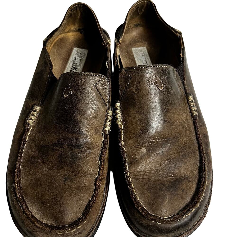 Olukai Men's Moloa Brown Leather Slip-on Drop Heel Slide Size US 8.5 EUR 41.5